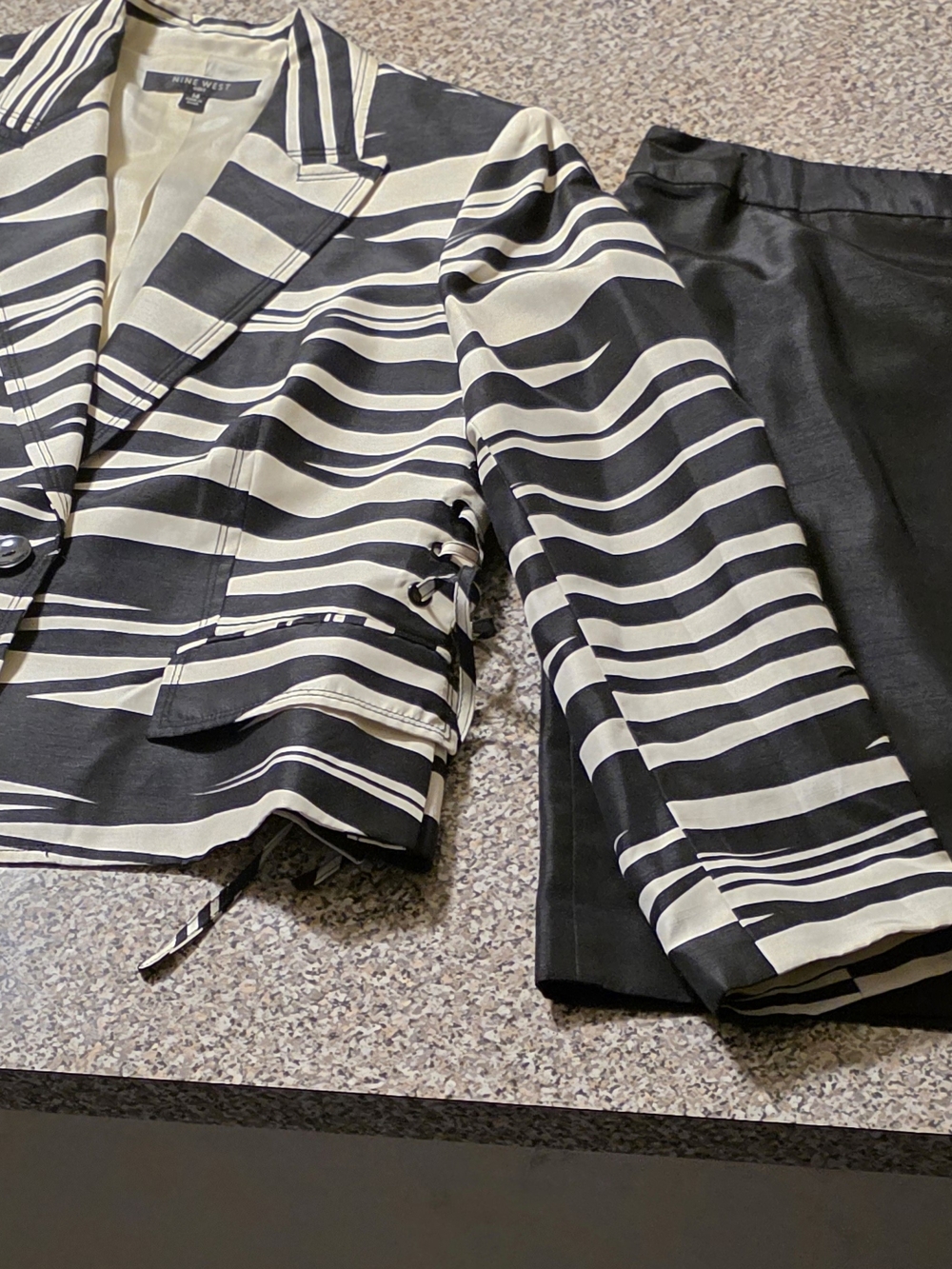 Nine West Black and Ivory Striped Womans 2 Piece Skirt Set